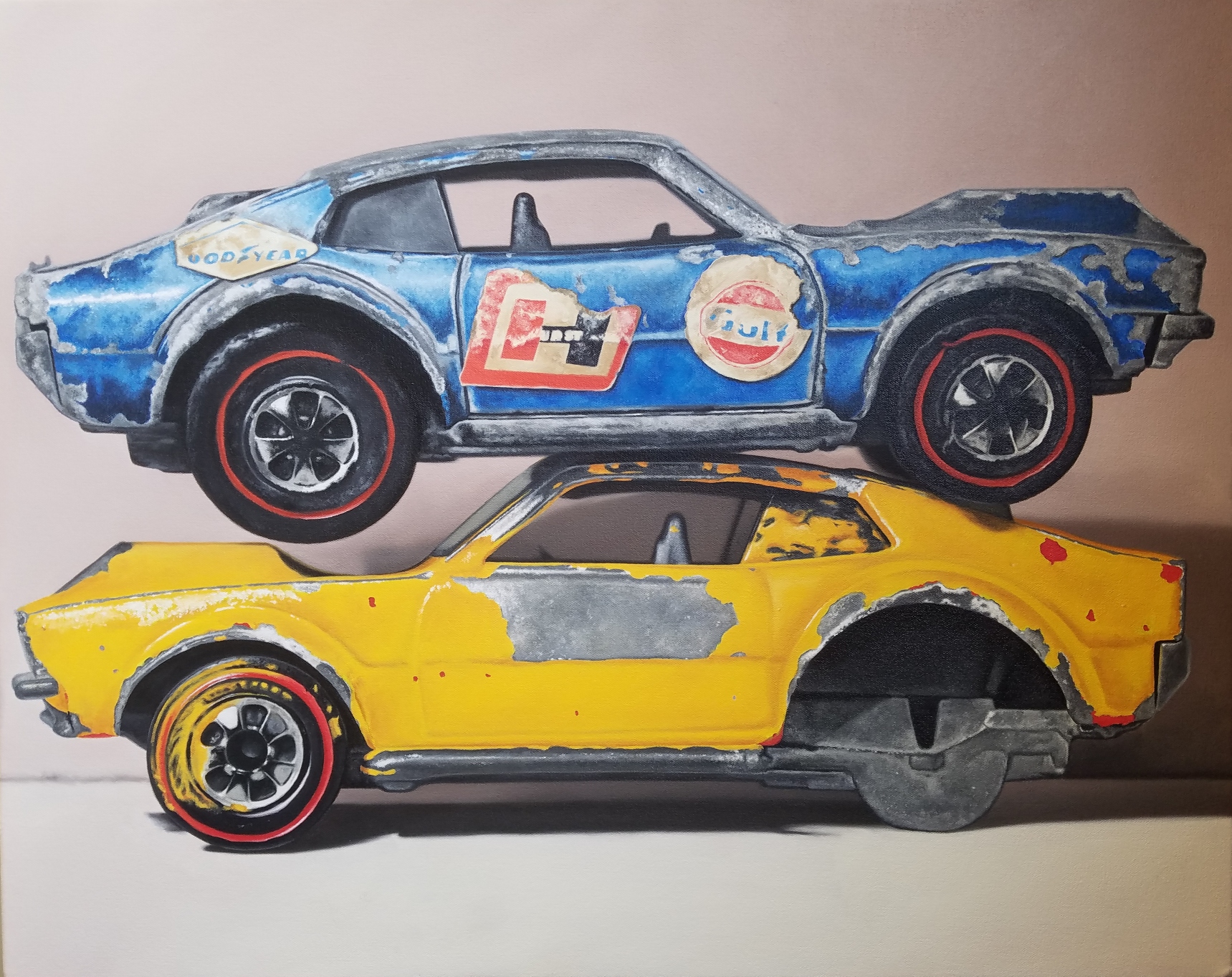 "Hot Wheels Red Line Stack" oil on canvas 24" x 30"